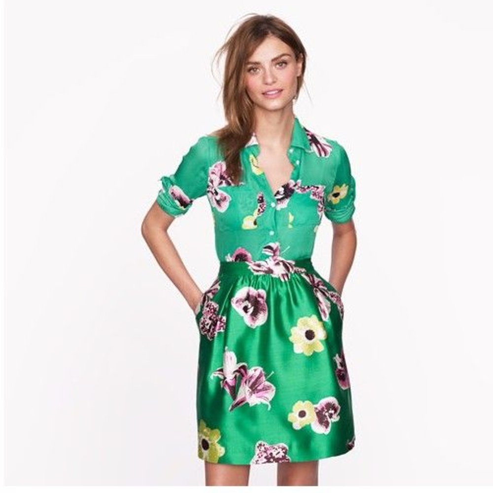 - J. Crew COLLECTION Silk Wool Punk Floral Skirt 0